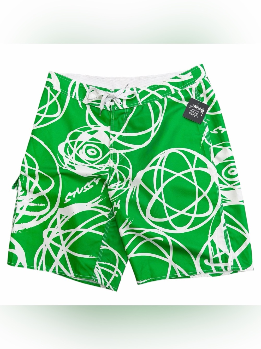 Vintage Stussy x Futura Green & White Atom Bomb Print Board Shorts Size 36